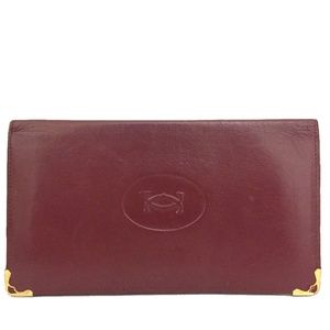 Auth. Must De Cartier Leather Bifold Long Wallet Color Bordeaux Gold Tone metal